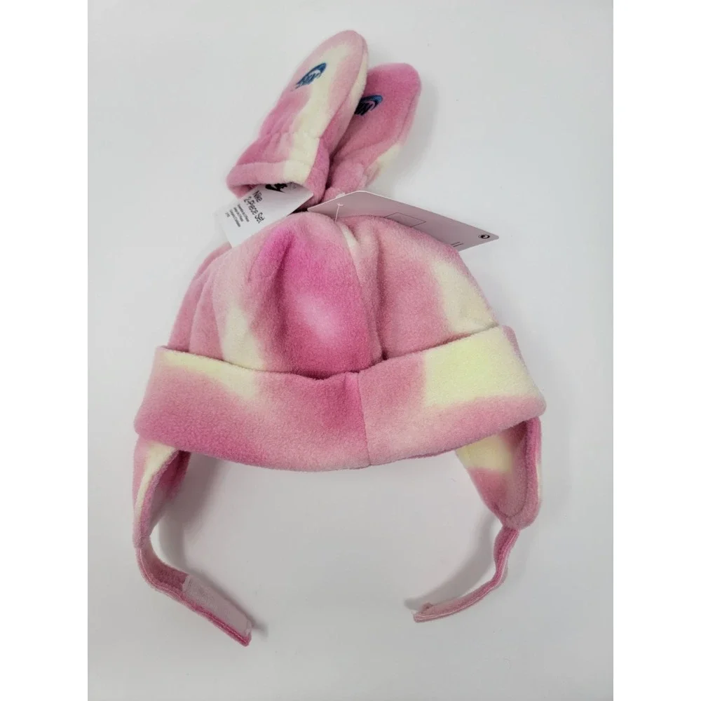 NWT Nike Fleece Trapper Style Hat Mittens Set Baby  12-24mth Pink Tie Dye Swoosh